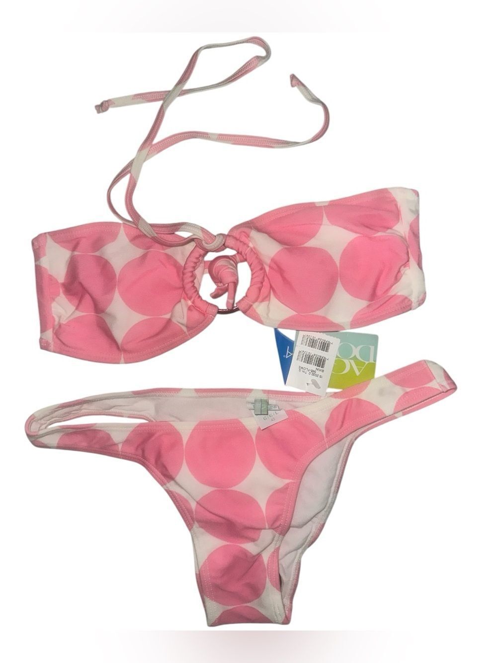 NWTs Agua Doce Pink & White Polka Dot Bikini Set Size Large